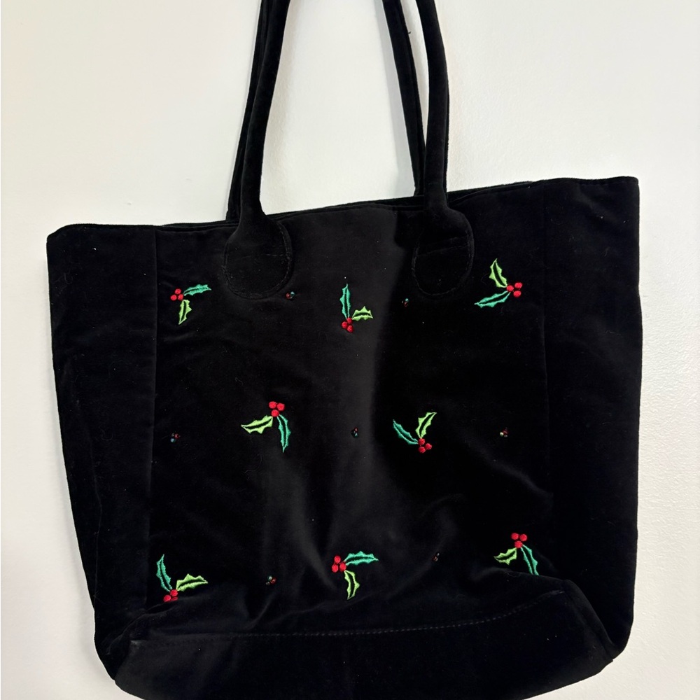 Elegant Black velvet Tote with Festive Embroidery - Picture 1 of 4